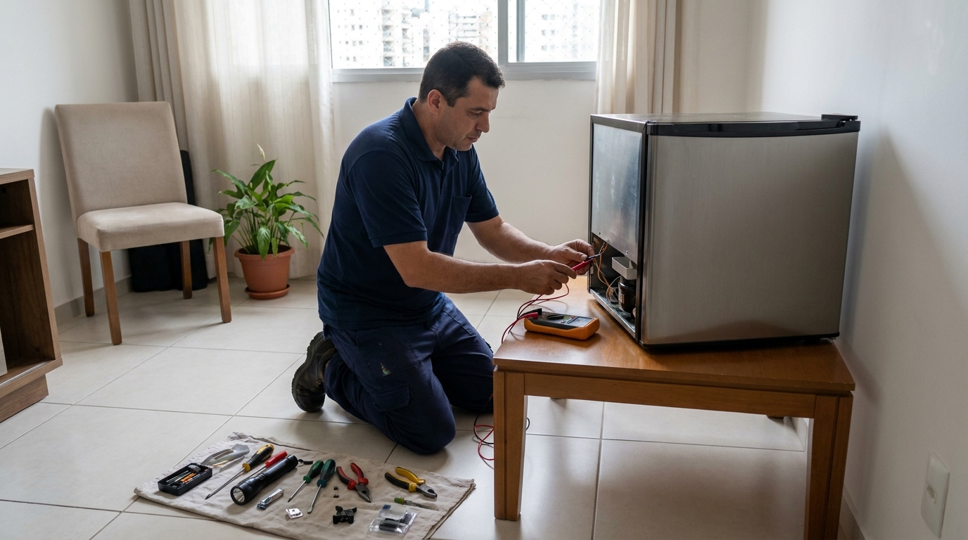 Técnico de conserto de frigobar em residência em Marília‑SP