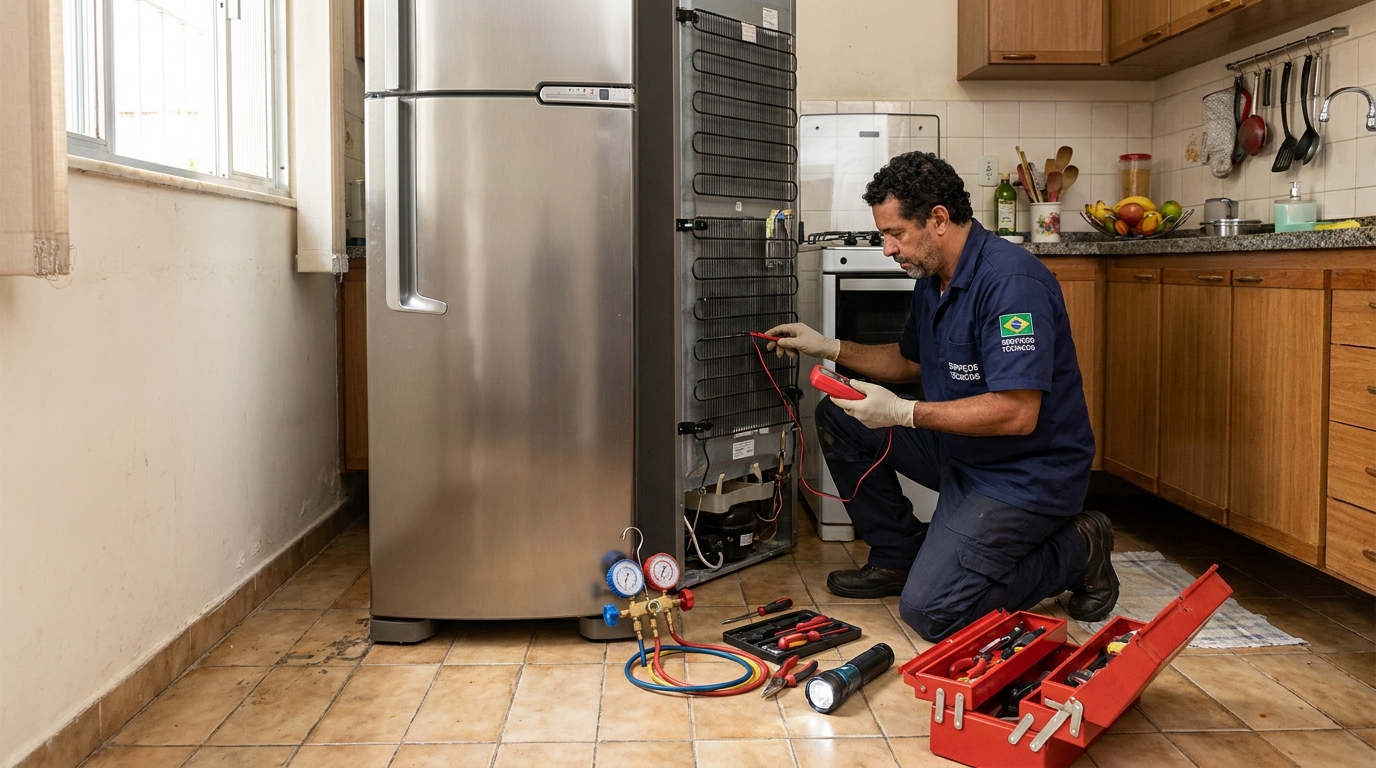 Técnico de conserto de geladeira em residência em Marília‑SP